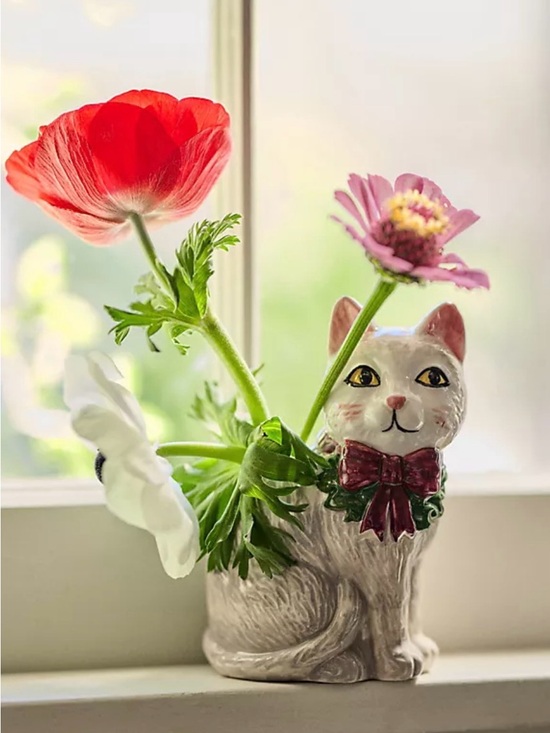 Anthropologie Other - Festive Vintage-Inspired Cat Stoneware Bud Vase From Anthropologie
